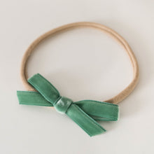Load image into Gallery viewer, Velvet Petite Bow <br> Olive Green