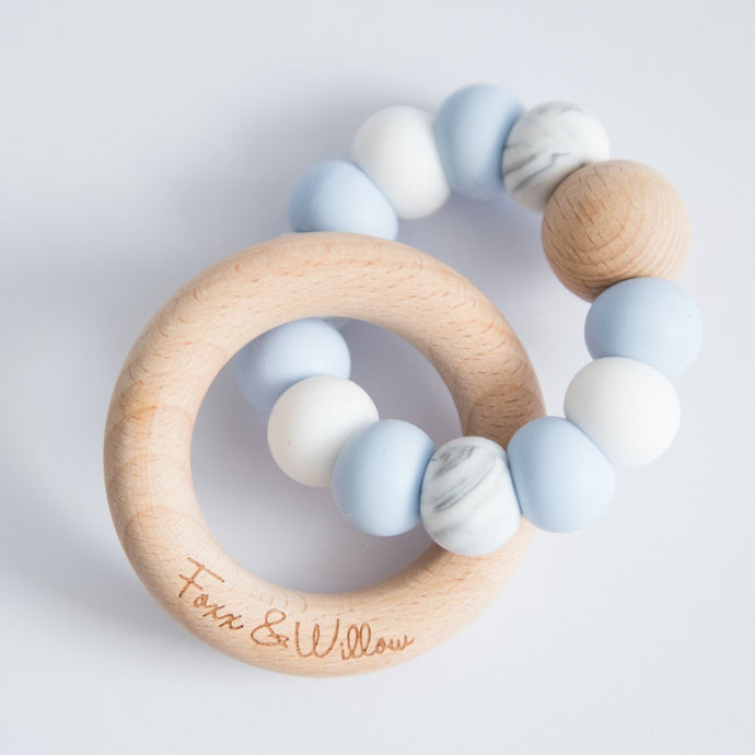 Infinity Teether <br> Blue, White, Marble