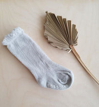 Load image into Gallery viewer, Frill Knee High Socks &lt;br&gt; Grey
