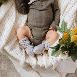 Merino Wool Bonnet & Booties Set <br> Grey