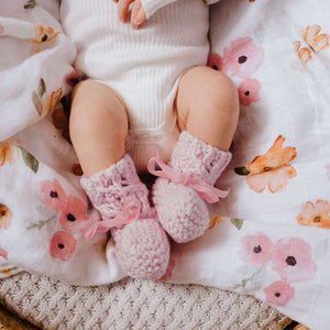 Merino Wool Bonnet & Booties Set <br> Pink