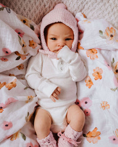 Merino Wool Bonnet & Booties Set <br> Pink