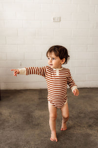 Long Sleeve Bodysuit <br> Biscuit Stripe