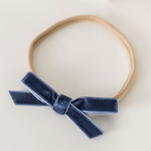 Load image into Gallery viewer, Velvet Petite Bow &lt;br&gt; Moonlight Blue
