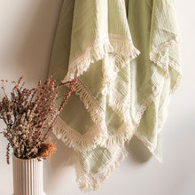 Load image into Gallery viewer, Luxury Swaddle Blanket &lt;br&gt; Dusty Sage with Fringed Trim
