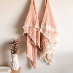 Luxury Swaddle Blanket <br> Dusty Pink with Lace Trim