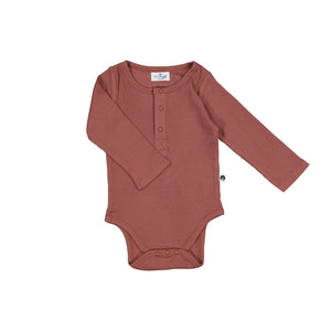 Henley Ribbed Bodysuit <br> Clay