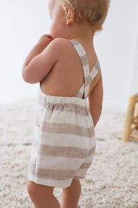 Oat Stripe Linen Dungarees