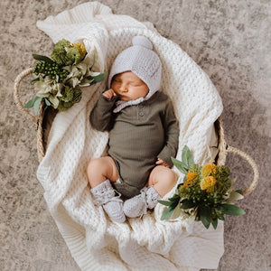 Merino Wool Bonnet & Booties Set <br> Grey