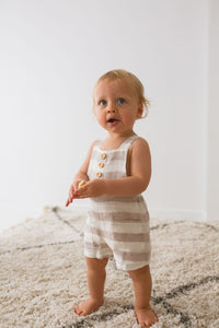 Oat Stripe Linen Dungarees