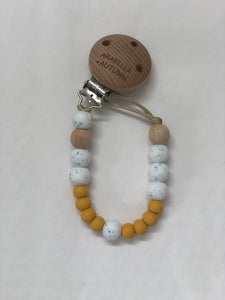 Silicone Beaded Dummy Clip <br> Mustard Speckle