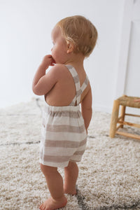 Oat Stripe Linen Dungarees