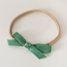 Load image into Gallery viewer, Velvet Petite Bow &lt;br&gt; Olive Green
