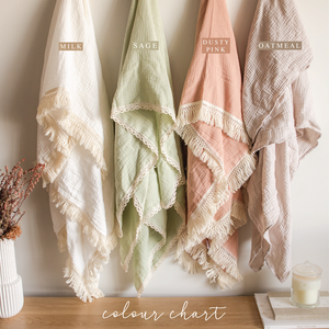 Luxury Swaddle Blanket <br> Milk with Fringed Trim