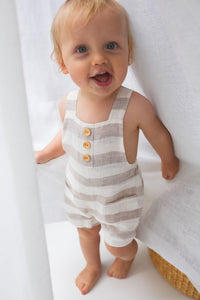 Oat Stripe Linen Dungarees