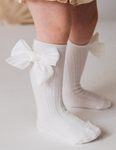 Chloe Luxe Knit Socks With Bows - White