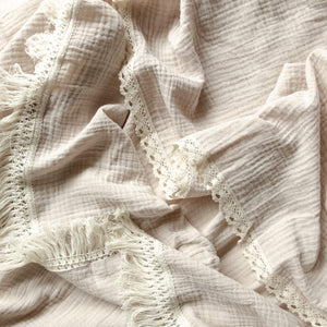 Luxury Swaddle Blanket <br> Oatmeal with Lace
