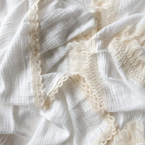 Luxury Swaddle Blanket <br> Milk with Fringed Trim