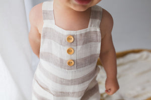 Oat Stripe Linen Dungarees