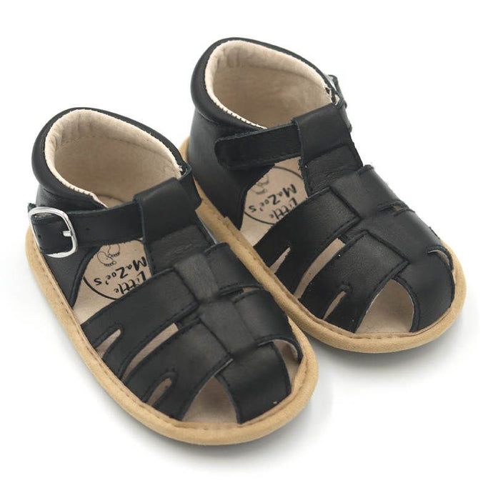 Wax Leather Enclosed Toe Sandals <br> Black